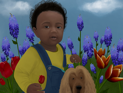 Baby Boy black books boy commission design digitalart dog flowers illustration kids portrait