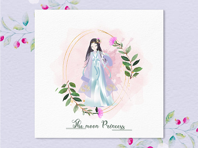 The moon princess watercolor feminine logo