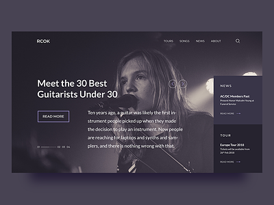 Rock Band clean minimal news rock tours ui ui design user experience user interface ux web