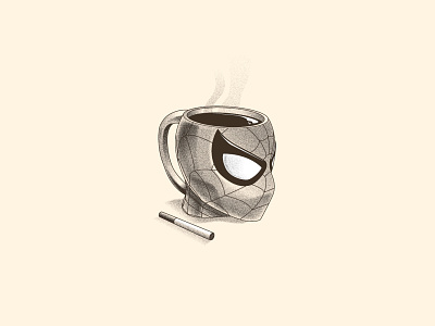 Usual breakfast of a designer in quarantine adobe breakfast cigarette coffee cup illustration illustrator quarantine spider man spiderman vector