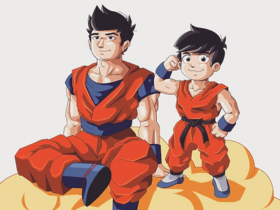 Dad & Son dragon ball dragonball father goku illustrator son vector