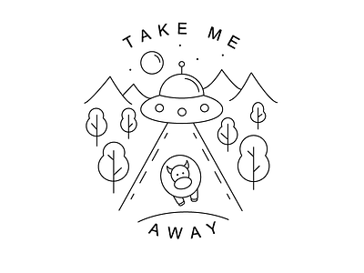 "Take me away" adventure circuit cow design frame graphic design illustration landscape line logo monoline typography ufo vector
