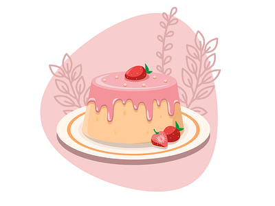 Strawberry cake. bakery beige berries birthday cake dessert dish graphic design illustration pie pink strawberry tasty vector