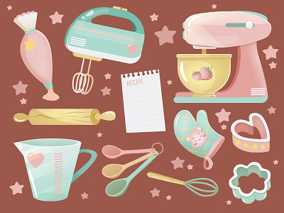 Cute Baking tools bakery baking artwork baking designs baking illustration baking tools clipart cute baker cute clipart kitchen clipart kitchen tools