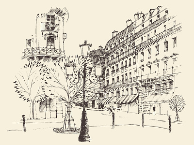 Streets in Paris architecture city cityscape draw drawing europe france graphic paris sketch skyline street