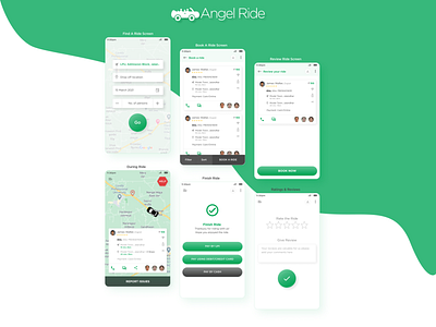 Angel Ride cab sharing car pooling taxi booking app user experience user interface design