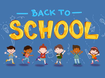 Happy kids Back to school illustration back to school boys character design elementary enrollment flat girls happy illustration kids school