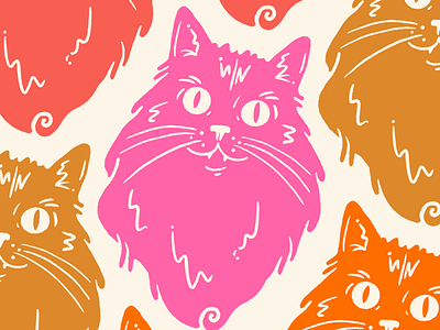 Cats cats doodle feline illustration orange pattern pink