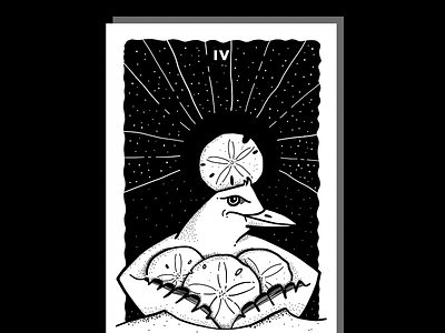 Four of Pentacles beach bird cards illustration ipad pro sand dollar seagull stars tarot tarot card