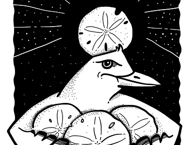 Four of Pentacles (Detail) beach bird cards illustration ipad pro sand dollar seagull stars tarot tarot card