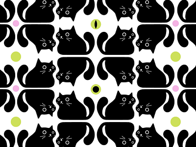 Curvy Cat Pattern 1 black cat cat cat eye eye feline geometric graphic design icon pattern seamless vector vector illustration