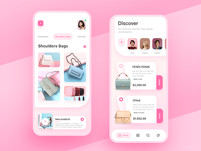 Pink Handbag app app card design design handbags mobile pink ui woman