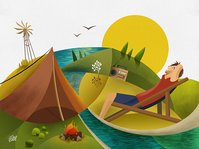 Camping artwork camping design illustration relaxing sunny