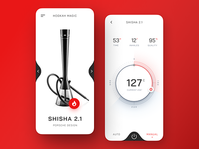Smart Hookah - App Concept app concept control fire indicator iot mobile porsche red shisha smart temperature ui