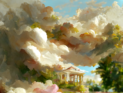 Castle in the sky artwork castle clouds garden heaven oilpaint painting sky summervibes sunshine temple