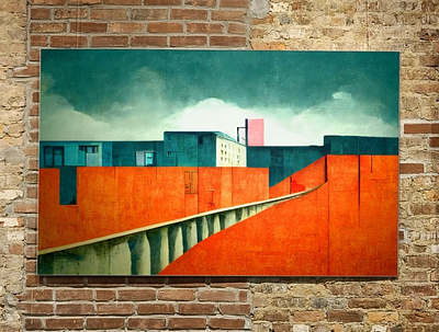 Print on canvas of my artwork "Are you content" architecture brutalism canvas digitalart oilpainting painting print
