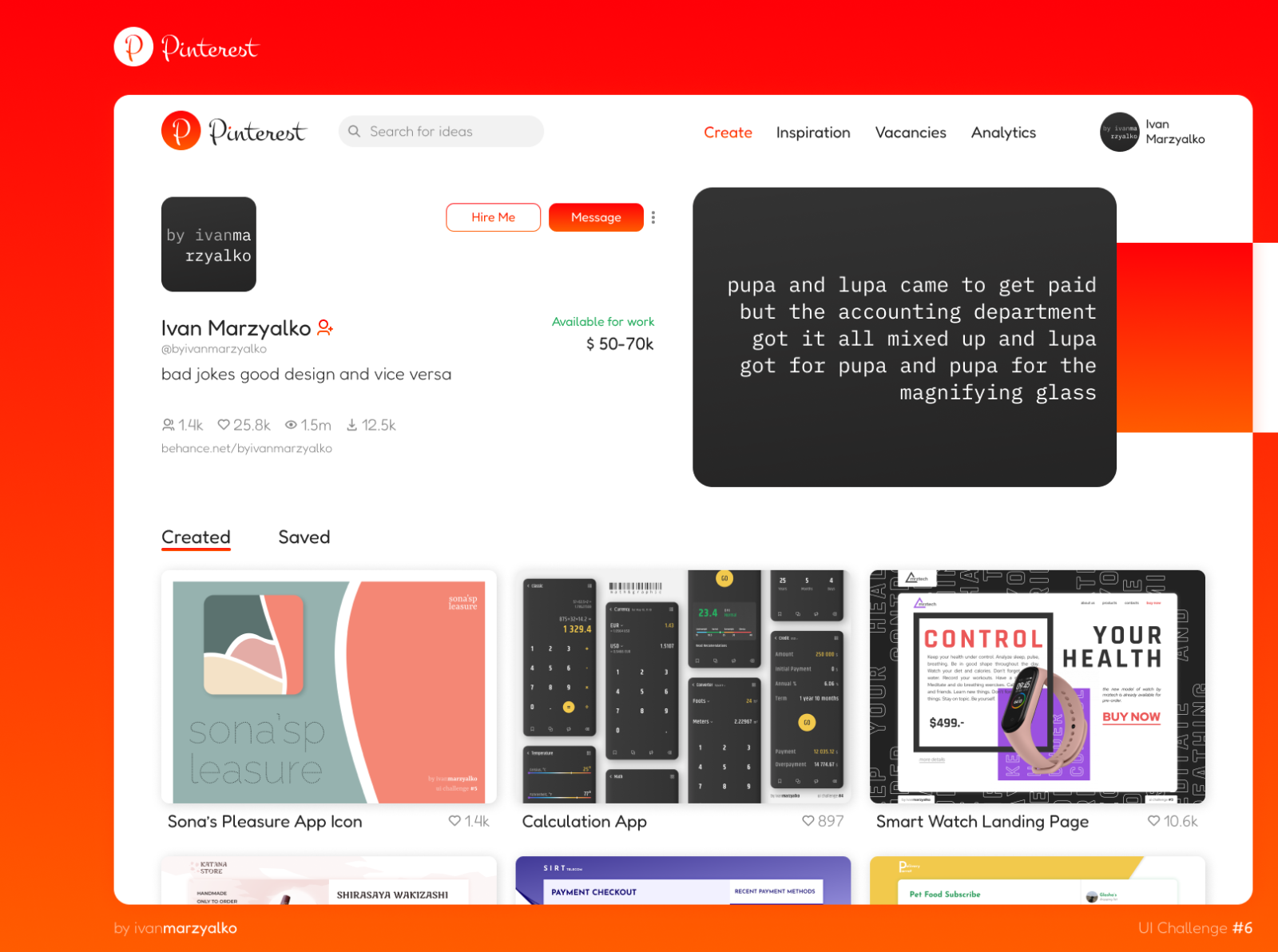 Pinterest Profile Redesign by Ivan Marzyalko on Dribbble