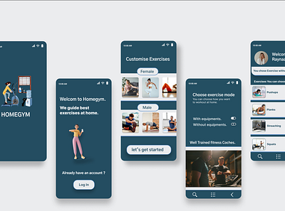 Homegym an app where you can exercise with or without equipment branding design illustration logo typography uiux ux