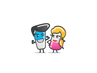 "Vitamins" Mascots Design concept woman comic cartoon man health supplement nutrition vitamins adobe ilustrator mascot logo branding vector health care icon design mascot illustration