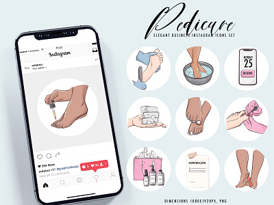 Pedicure clipart cosmetic treatment Instagram icons beauty salon banner beauty salon branding clipart cover design icons illustration instagram highlight logo manicure nail manicure nail polish nails pedicure png social media spa stickers