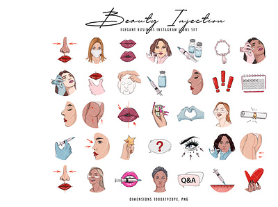 Plastic surgery clipart Beauty injection Instagram highlights clipart hair icons set logo skincare vaccination