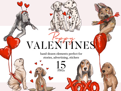 Dog Valentine's clipart Puppy clipart , pet lovers illustration
