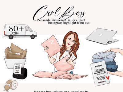 Girl boss clipart reseller digital illustration set Etsy online