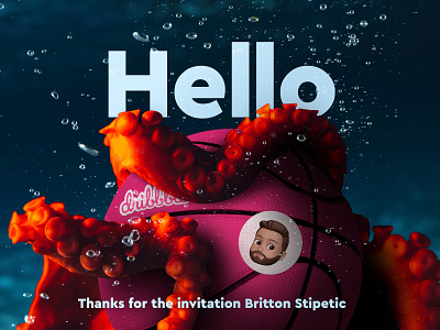 Hello Dribbble! 2021 arms ball basketball debut debuts design hello hello world hi new octopus personal sea sticker underwater water