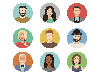 Avatars icon set account avatar blondes boy characters design flat graphic head icon illustration man old people portraits profile smile user web woman