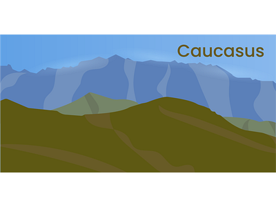 Caucasus Mountains with inscription