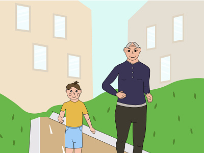 grandfather and grandson are engaged in sports running design graphic design illustration vector