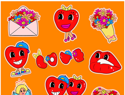 Valentine's Day Sticker Set in Y2K Style design graphic design illustration vector