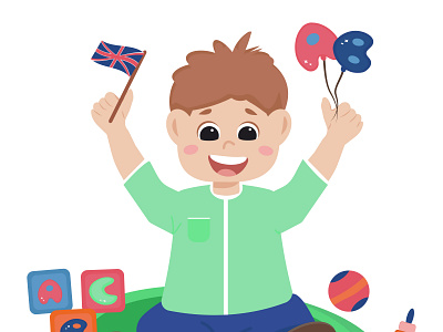 a preschooler boy learns English literacy branding design graphic design illustration vector