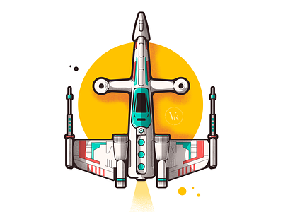 X Wing (Toy Edition) 2d art desigm droid flying fuel icons illustration jet r2d2 sci fi space spaceship star wars starfighter stormtrooper sun x wing yellow