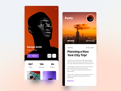 Blogger android artist black blog blogger blur card design designer figma flat ios mobile new york nyc person profile sketch ui ux