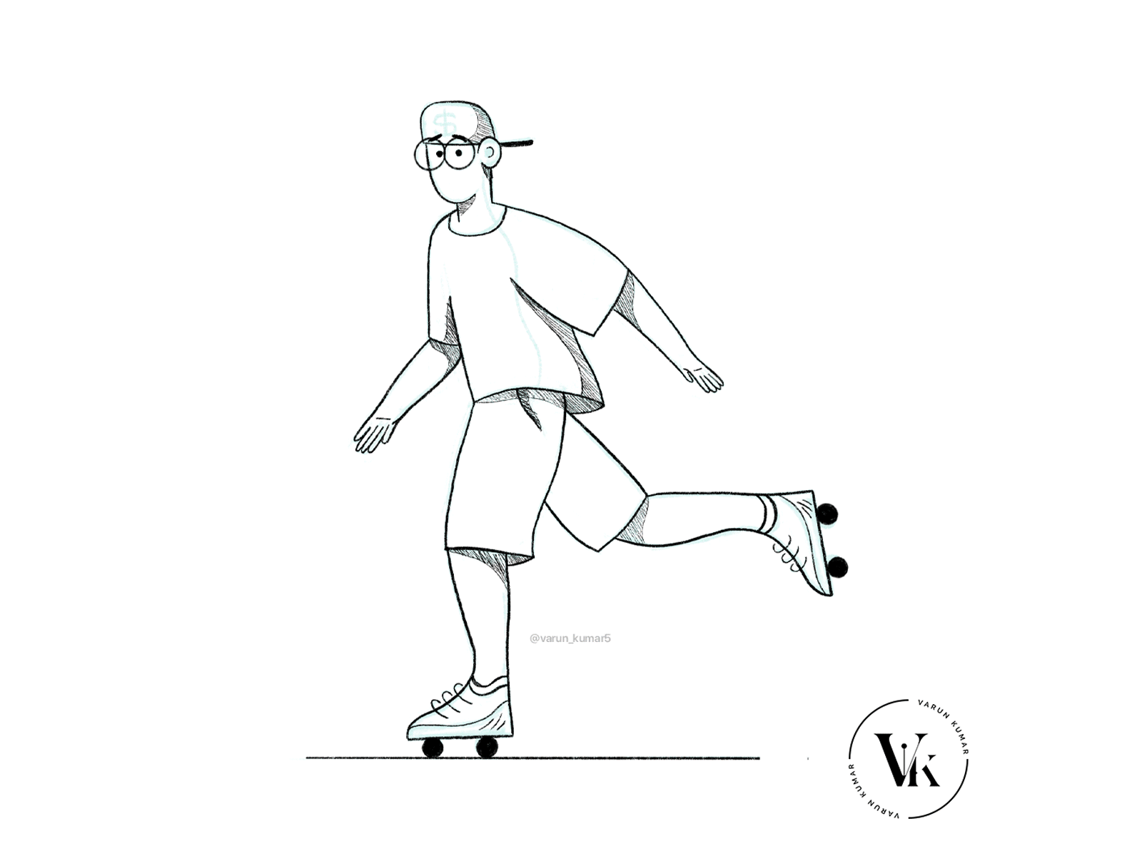 Skatin' air avatar character flat glasses guy headphones illustration music nike procreate skating sketch sneakers textures tshirt wheels