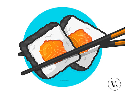 Digital Sushi asian blue chopsticks flat illustration food illustrator japanese process salmon seafood sushi tutorial vector youtube yummy