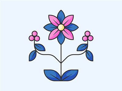 Geometric Flower blue botanical branding design flat flower fruit icon illustration leaves logo minimal petals pink plant strokes vector