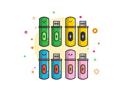 Happy Little USB Family design flat icon illustration line minimal stroke usb vector