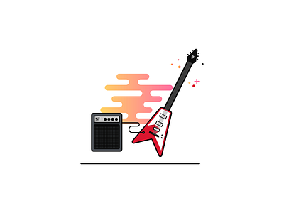 On a Highway to Hell electric flat guitar icon illustration minimal music punk rock