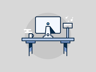 Desk coffee computer desk desktop icon illustration mac minimal music