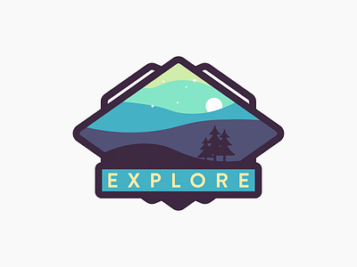 Explore adventure badge explore icon illustration landscape logo moonscape nature night