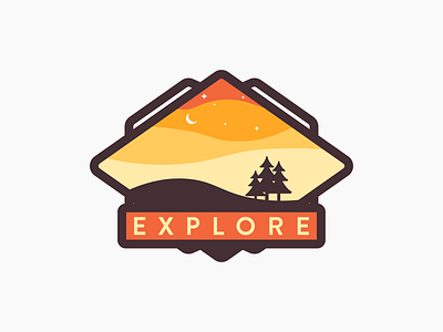Explore 2 adventure badge explore icon illustration landscape logo moonscape nature night