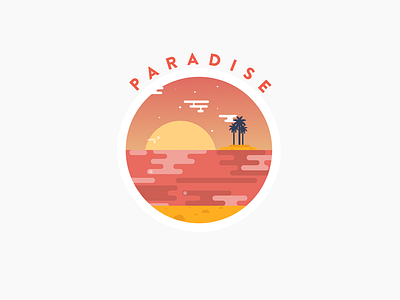 Paradise beach evening illustration logo nature night ocean paradise trees water