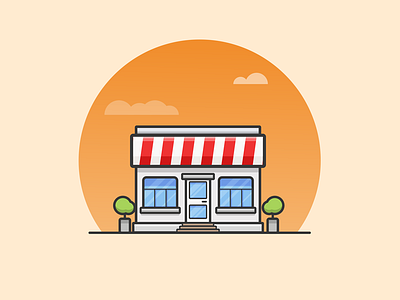 Shop 3/3 building cafe candy evening food illustration shop sunset vector