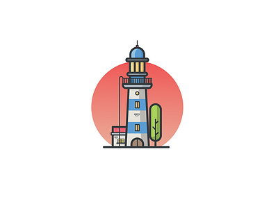 Lighthouse 3 building icon illustration lake lighthouse ocean red sky trees vector water