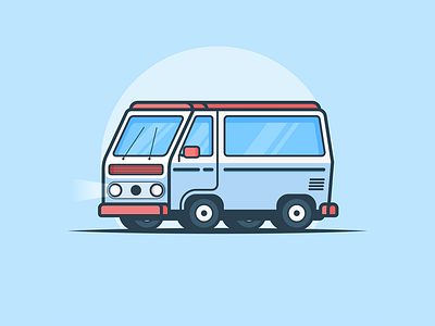 Van automobile blue car flat food ice cream illustration simple small truck vector vehicle