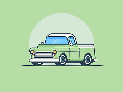 '56 Pickup automobile car chevrolet flat green illustration pickup simple small truck vector vehicle