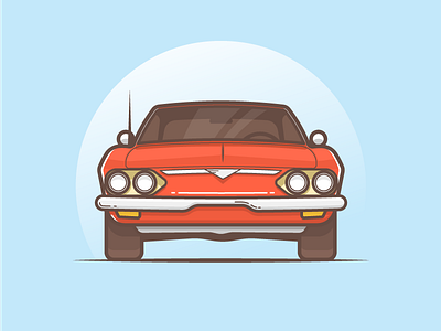 1969 Chevrolet Corvair 60s automobile car chevrolet flat illustration retro shine simple vector vehicle vintage