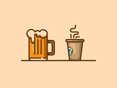 Beer or Coffee? alcohol beer chilled coffee cup flat foam hot illustration mug vector weekend